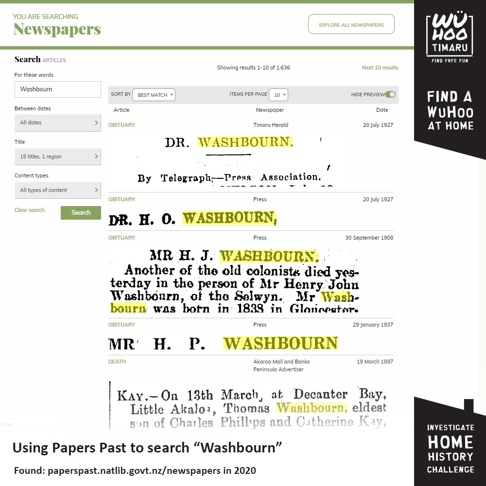 WuHoo InvestigateYourHomeChallenge CynthiaMcCaughan 0920 PapersPast Washbourn