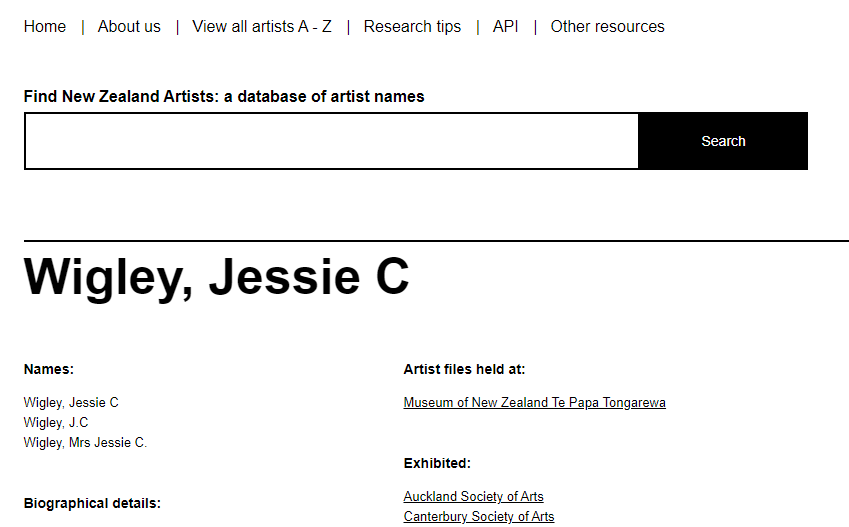 Jessie Wigley Find NZ Artists screenshot