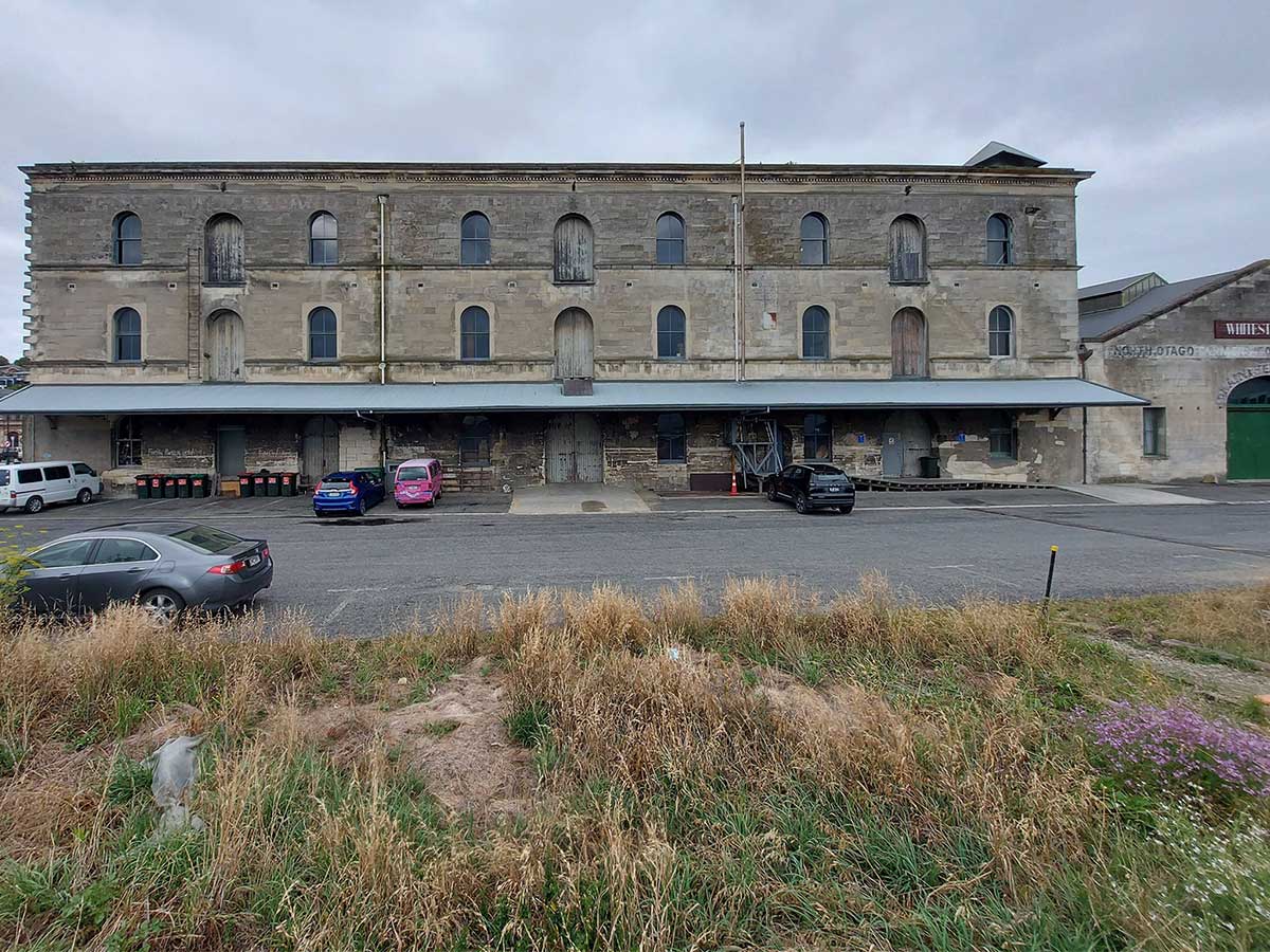 Oamaru Victorian Precinct whitestone city heritage buildings view of back of buildings Jan 2026 Photos Roselyn Fauth