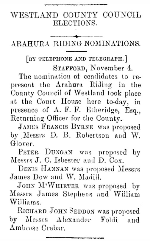 WESTLAND COUNTY COUNCIL ELECTIONS Kumara Times Issue 2549 4 November 1884 Page 3