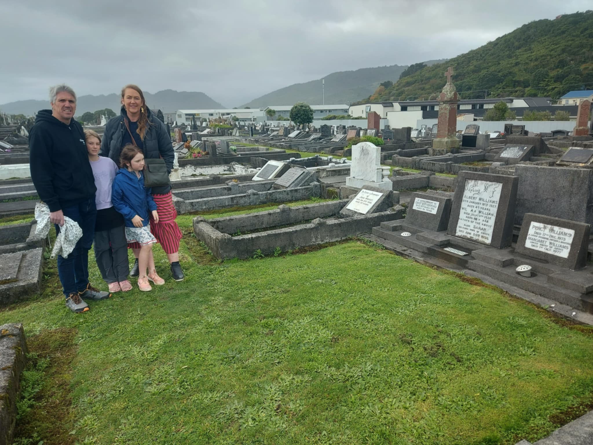 Fauth Family visiting the Sarah and William Williams grave in Greymouth