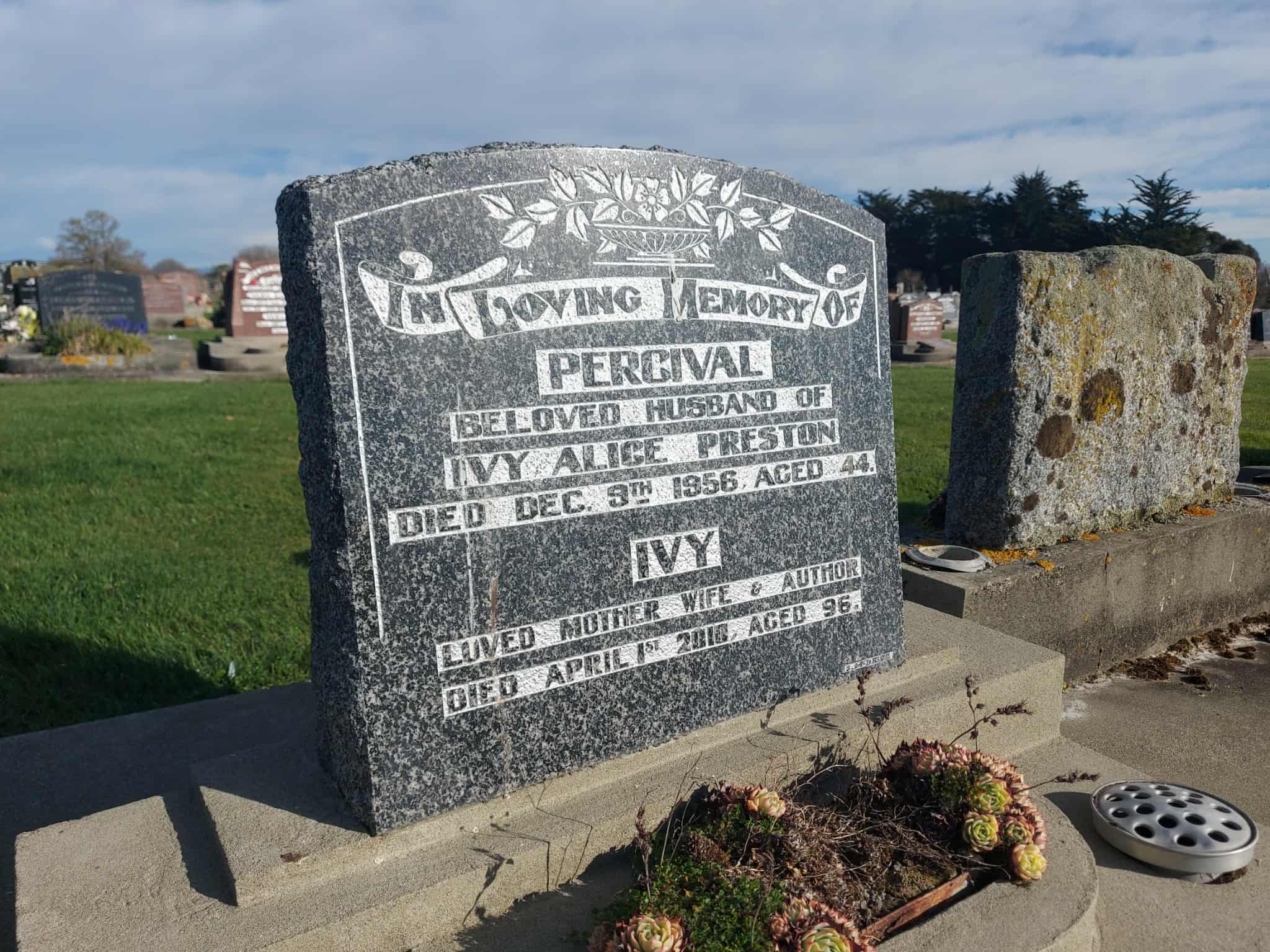Grave of Ivy Preston in Timaru cemetery with her husband Photo Roselyn Fauth 2025