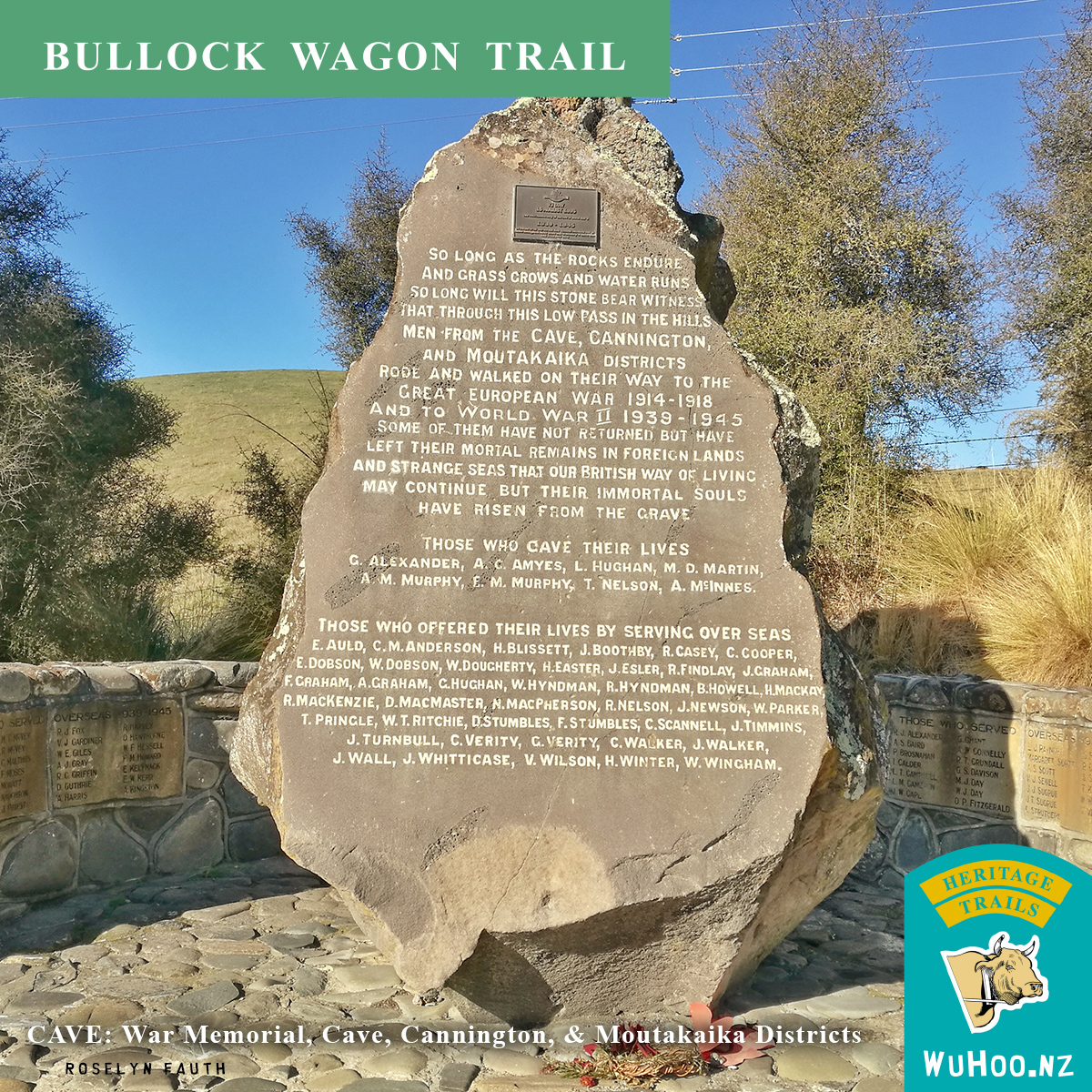 HeritageTrail BullockWagon CAVE_War_Memorial_Cave_Cannington_Moutakaika_Districts
