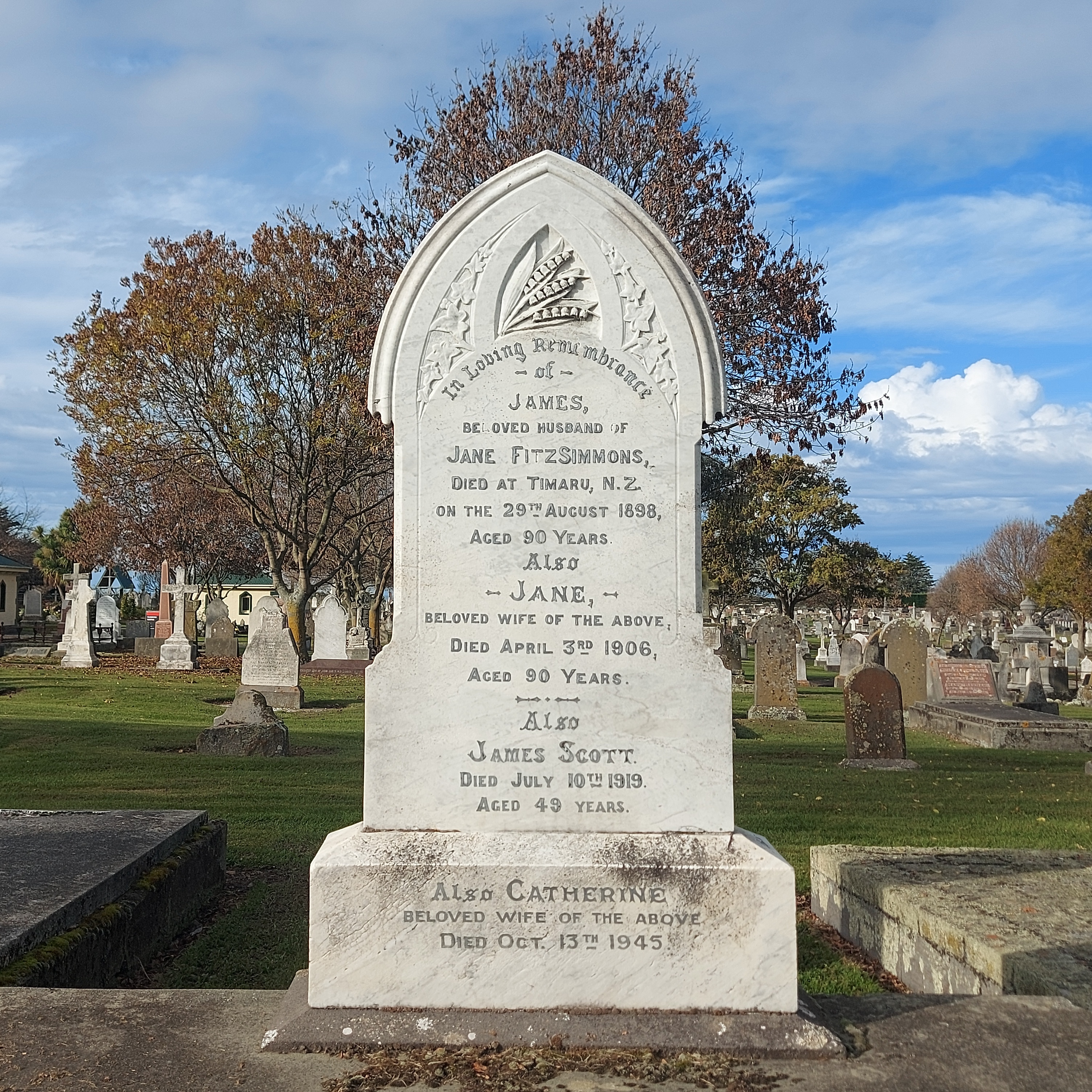 Jane and James Fitzsimmons Grave in Timaru parents of Bob Fitzsimmons Boxer Photo Roselyn Fauth