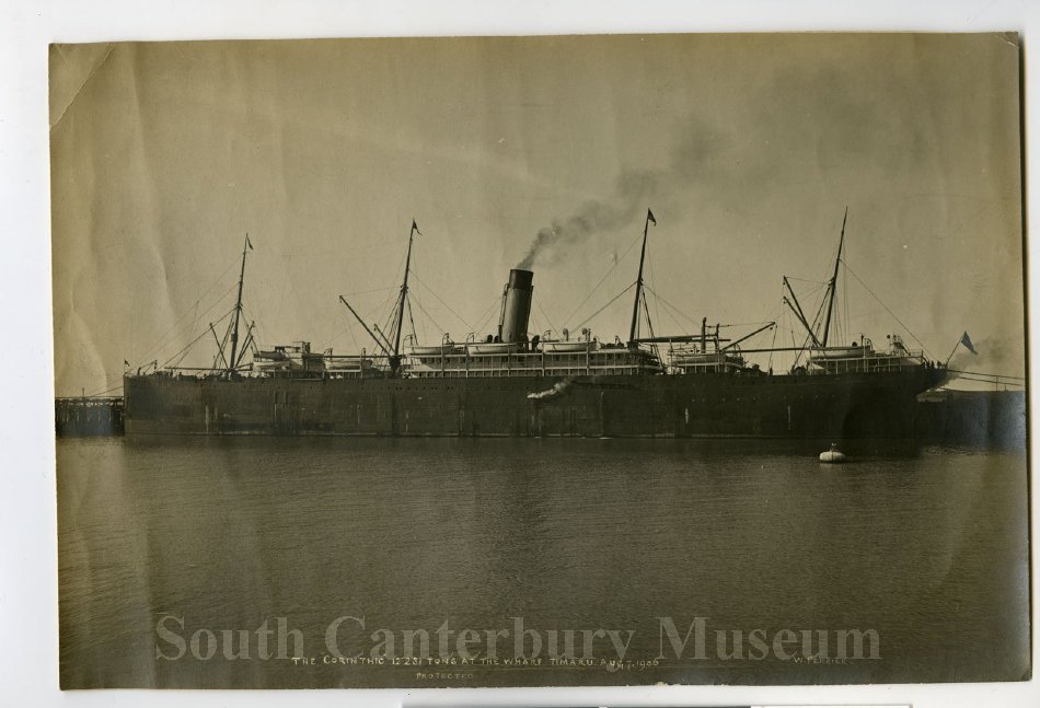 South Canterbury Museum The Corinthic 12231 tons at the wharf Timaru Aug 7 1906 2000210101