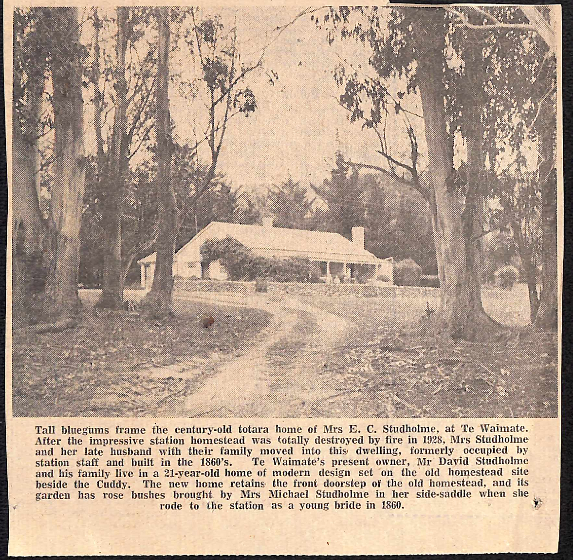 The Cuddy Was Built At Te Waimate in 1854 Property Has Been in Studholme Family For Over Hundred Years the bluegums and century year old Studholm House