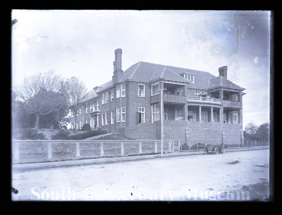 Timaru Hospital Nurses Home c1920 Post and Telegraph motorcycle and sidecar South Canterbury Museum 2021 057 02