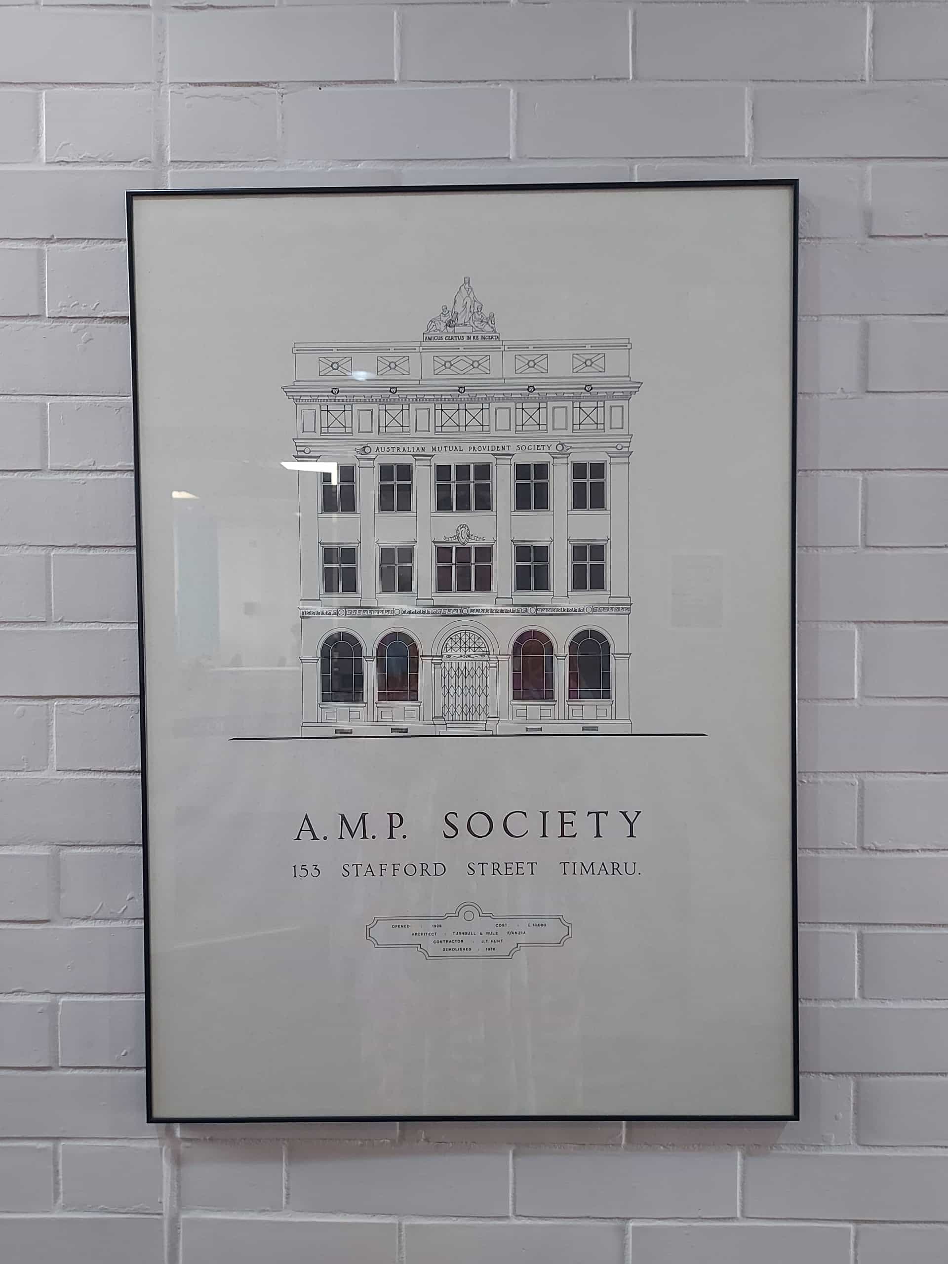 Turnbull Rule 1928 AMP Building on display at Aoraki Legal in their foyer where the building used to stand
