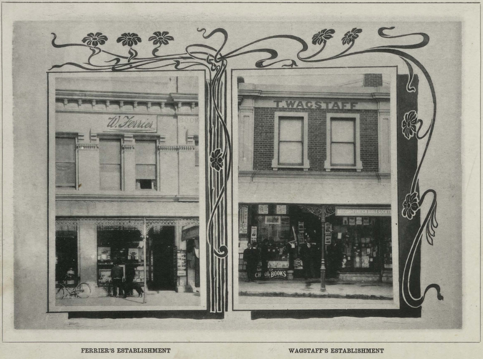 W Ferrier and T Wagstaff shops in Timaru 1904 Album of Views Timaru and District Descriptive and Illustrated