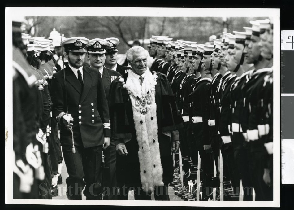 Mayor Archie Houstoun inspecting sailors from the Canterbury 1991 South Canterbury Museum 20121864597