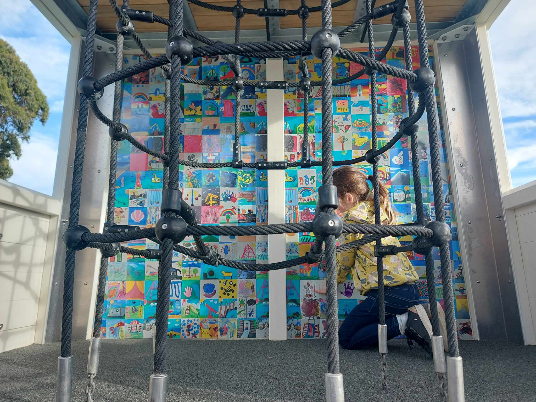 Annabelle Fauth looks for her artwork in the Aigantighe Art Gallery Childrens Mural Photo Roselyn Fauth