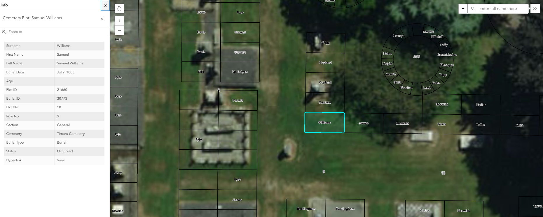 Screenshot Timaru Cemetery Samuel Williams Grave Map 2025 05 22 073122